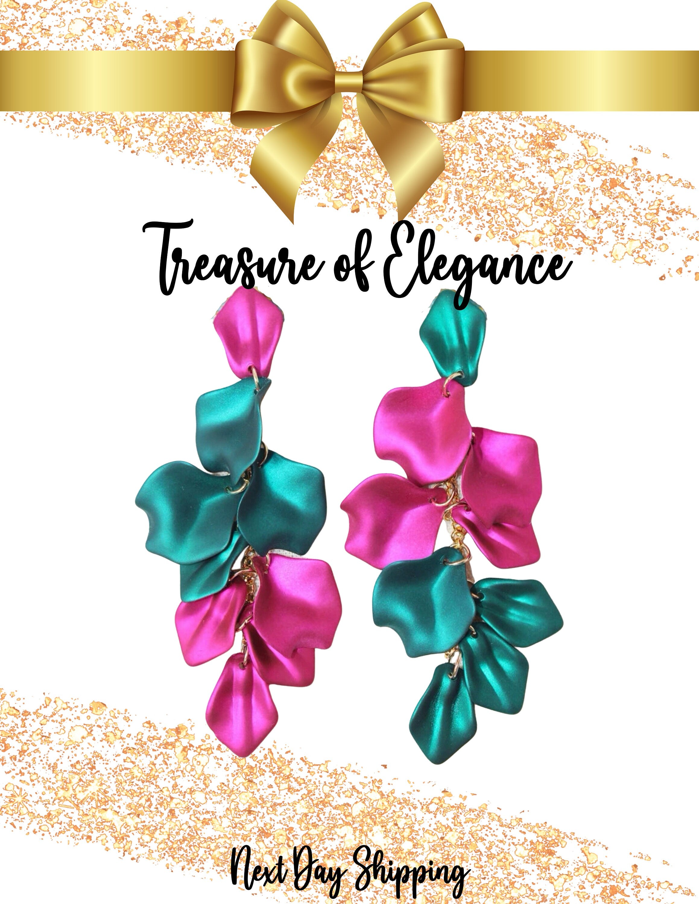 Pink  Fuchsia and Green Dangle Earrings