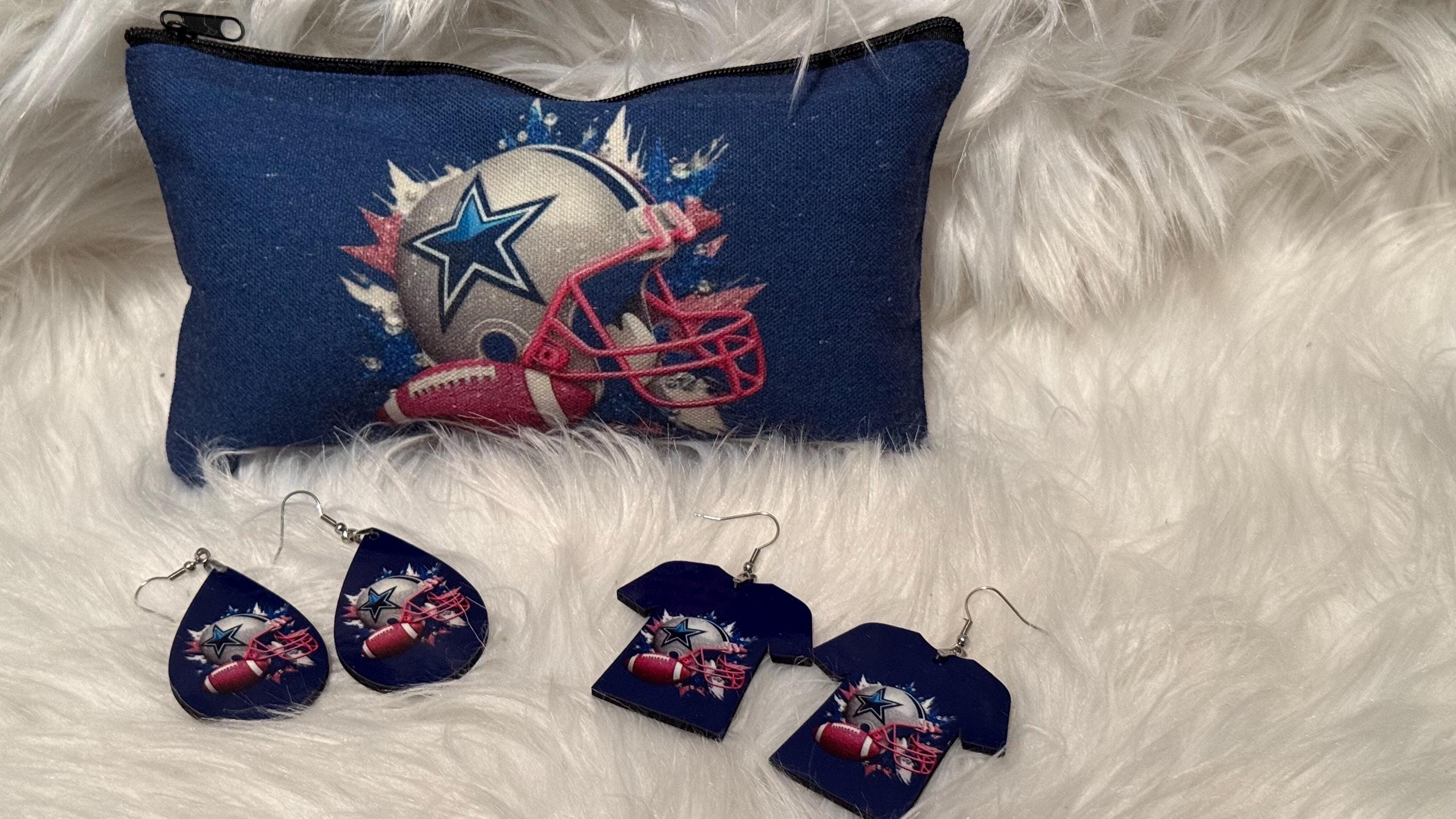 Cowboys Makeup Pouch and Earrings 3pc Set
