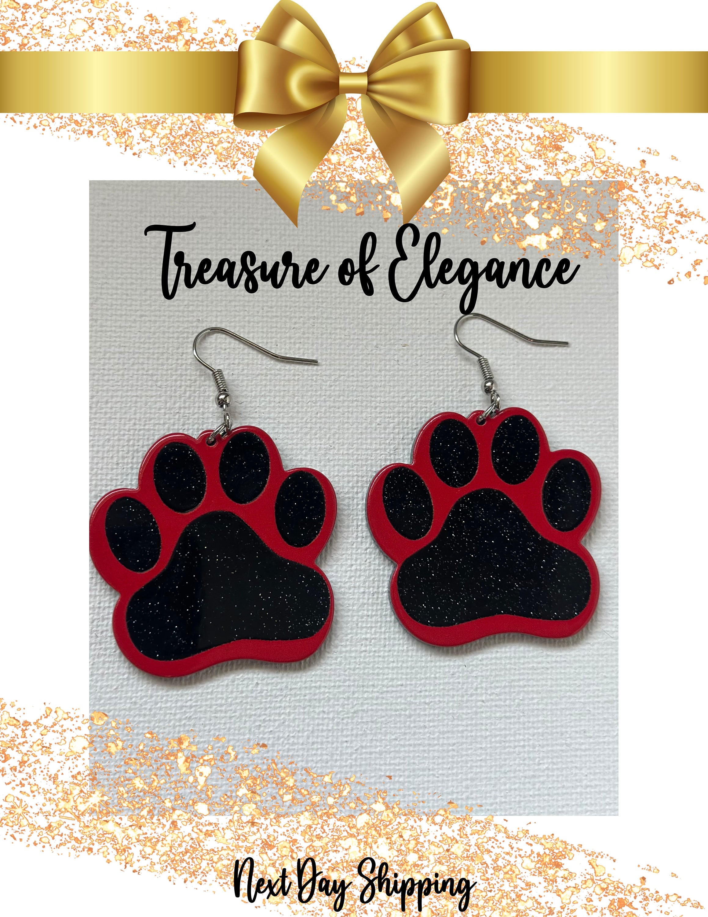 Red and Black Paw Print Earrings