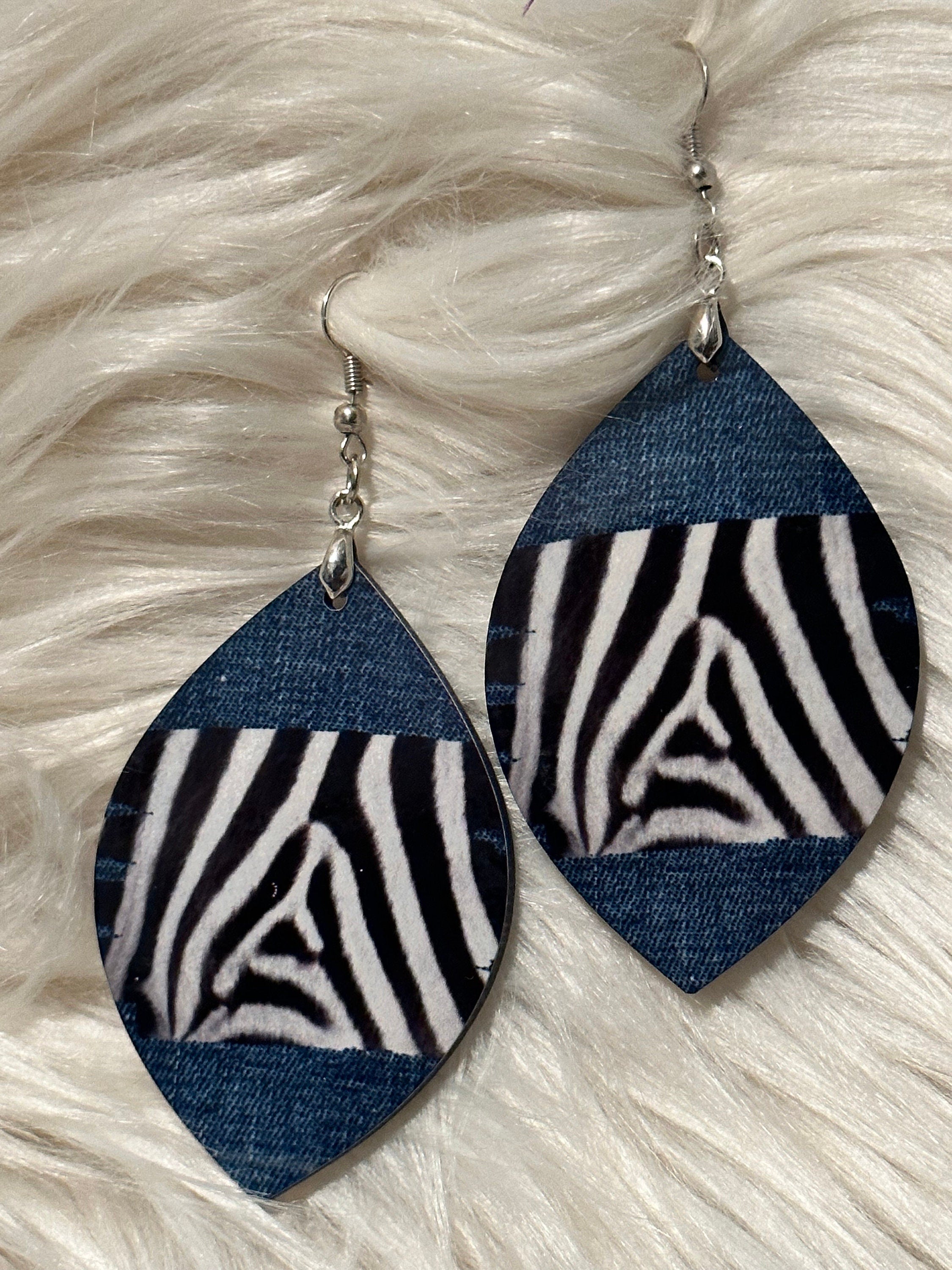 Denim and Zebra Print Earrings