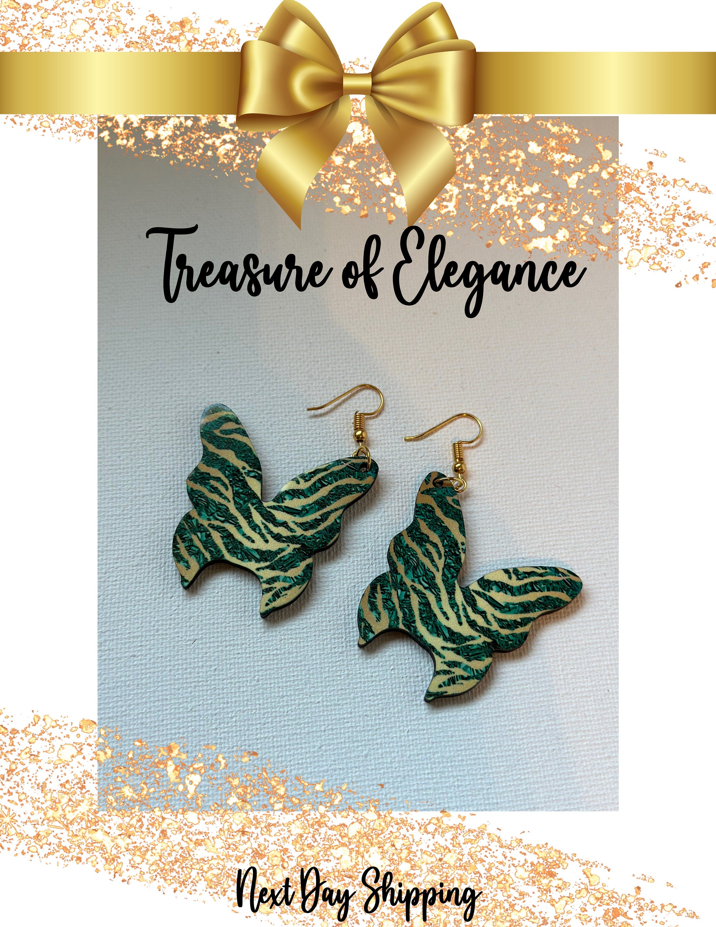 Teal and Gold Butterfly Shaped Earrings