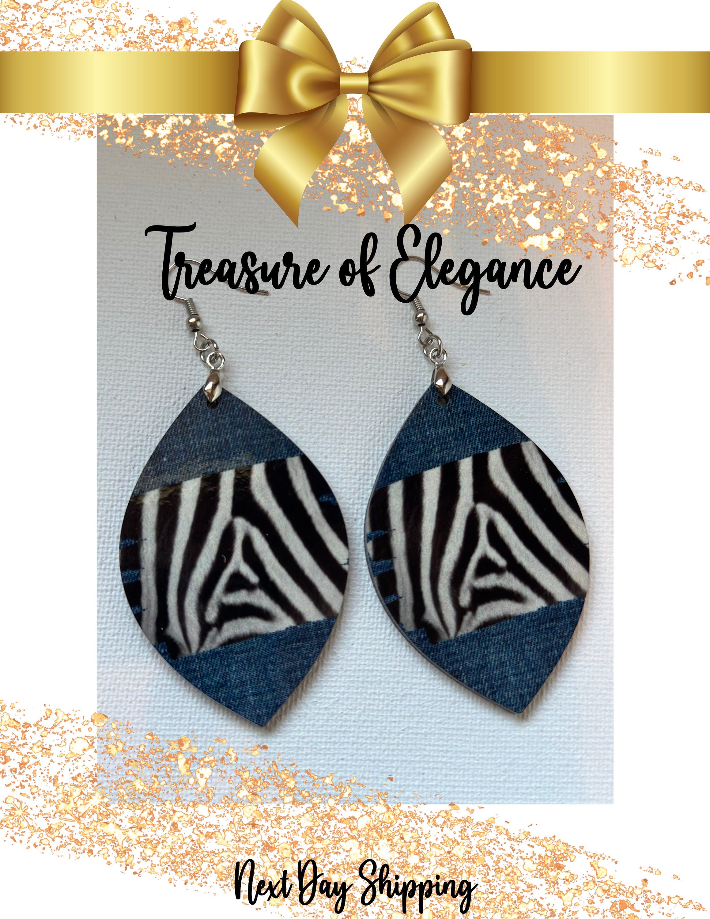 Denim and Zebra Print Earrings