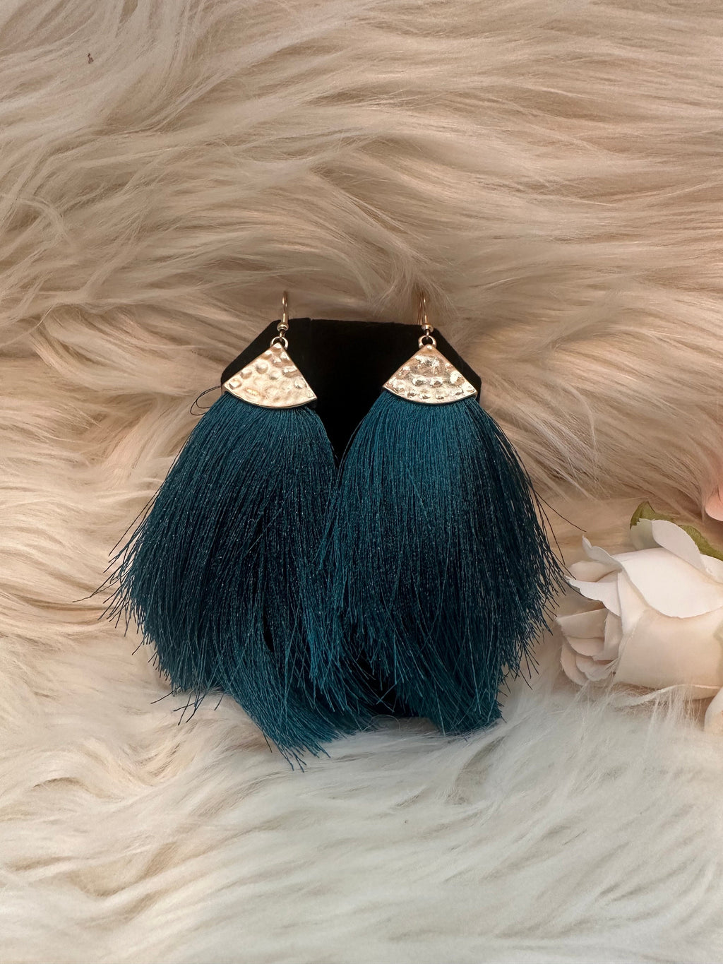 Teal Green Tassel Drop Earrings