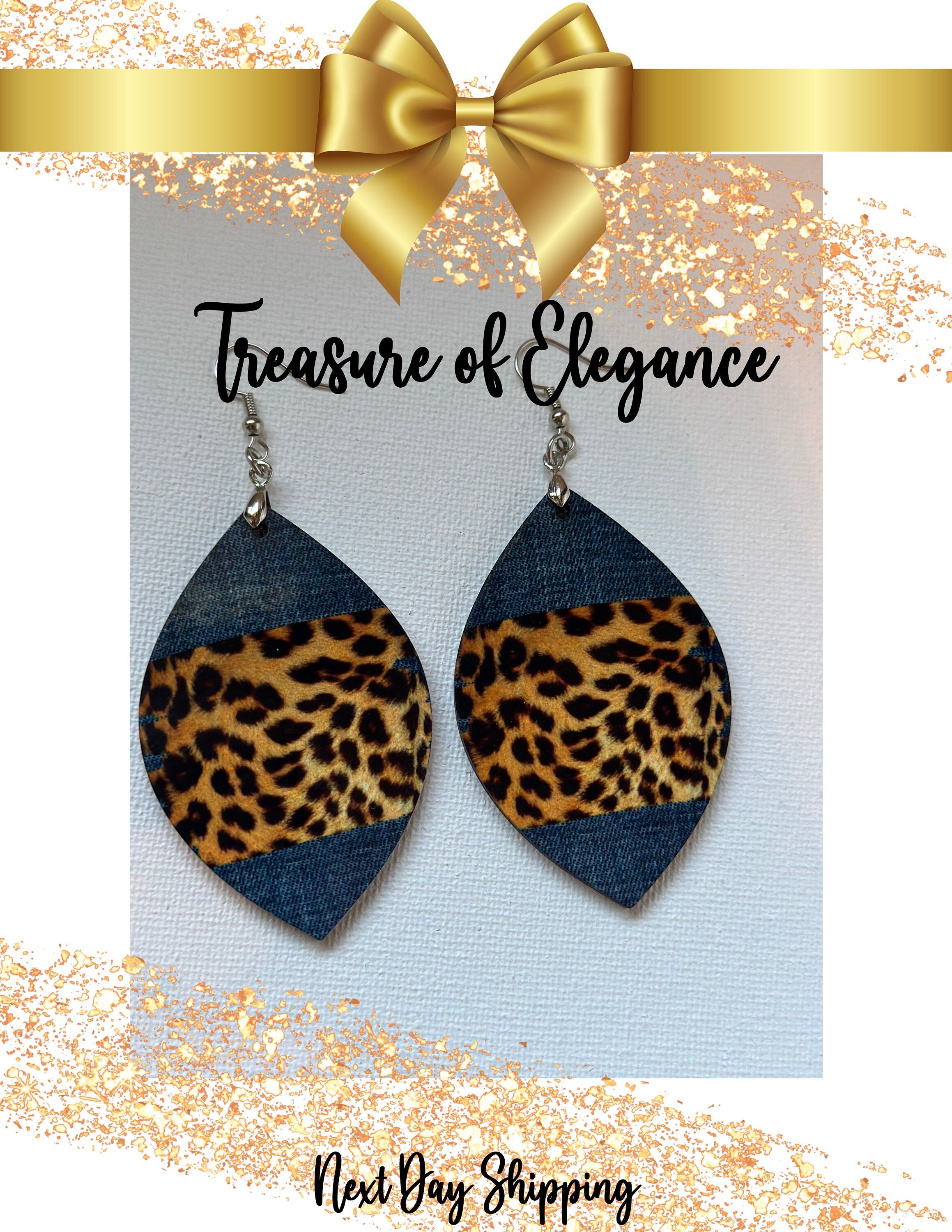 Denim and Cheetah Print Earrings