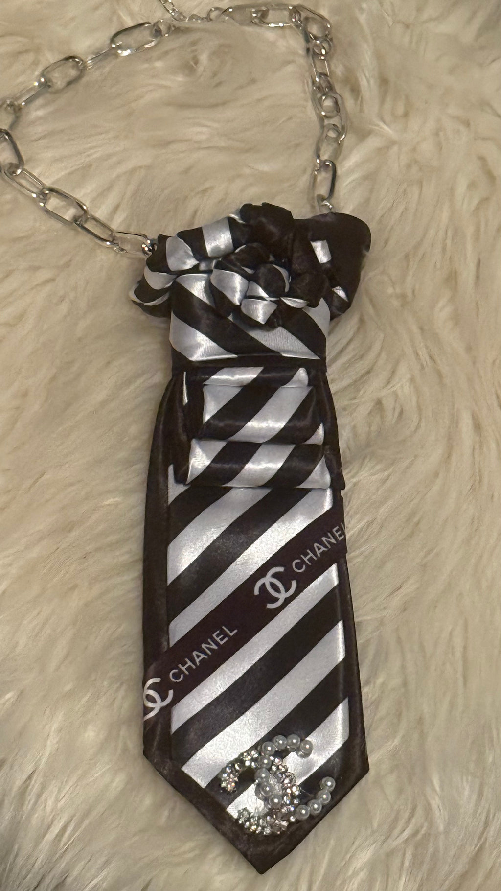 Noir Luxe Striped Statement Necklace