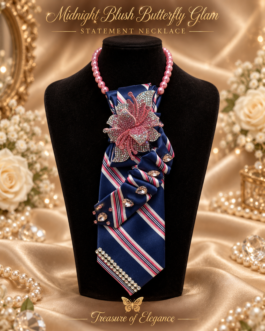 Midnight Blush Butterfly Glam Dtatement Necklace