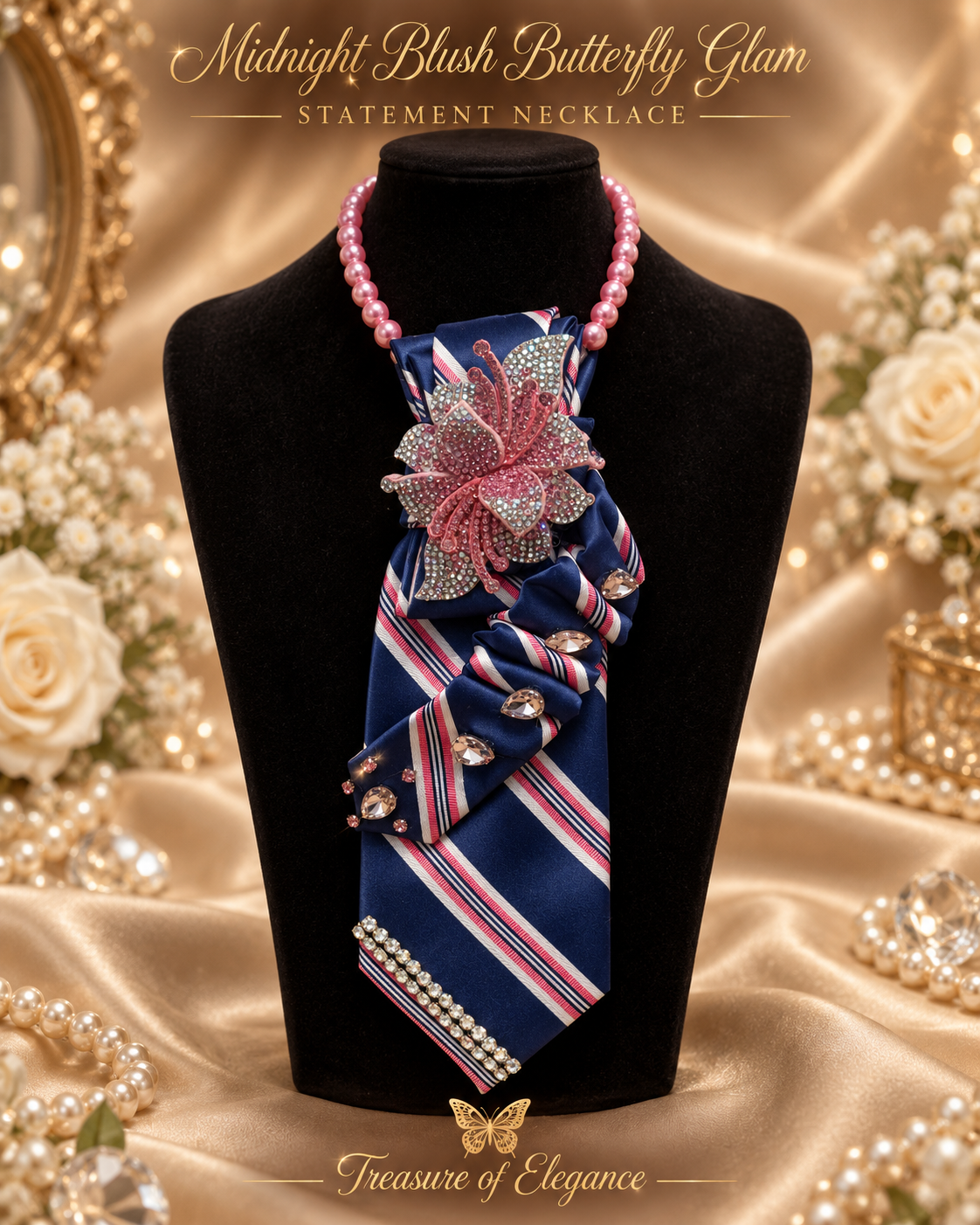 Midnight Blush Butterfly Glam Dtatement Necklace