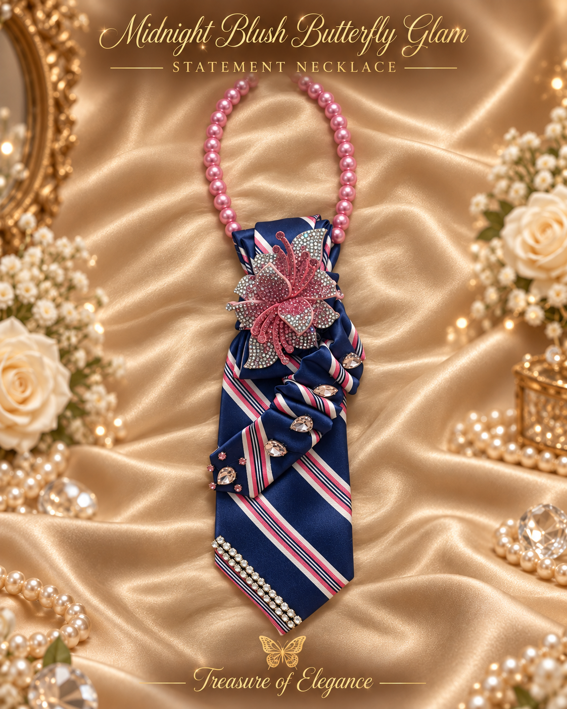 Midnight Blush Butterfly Glam Dtatement Necklace