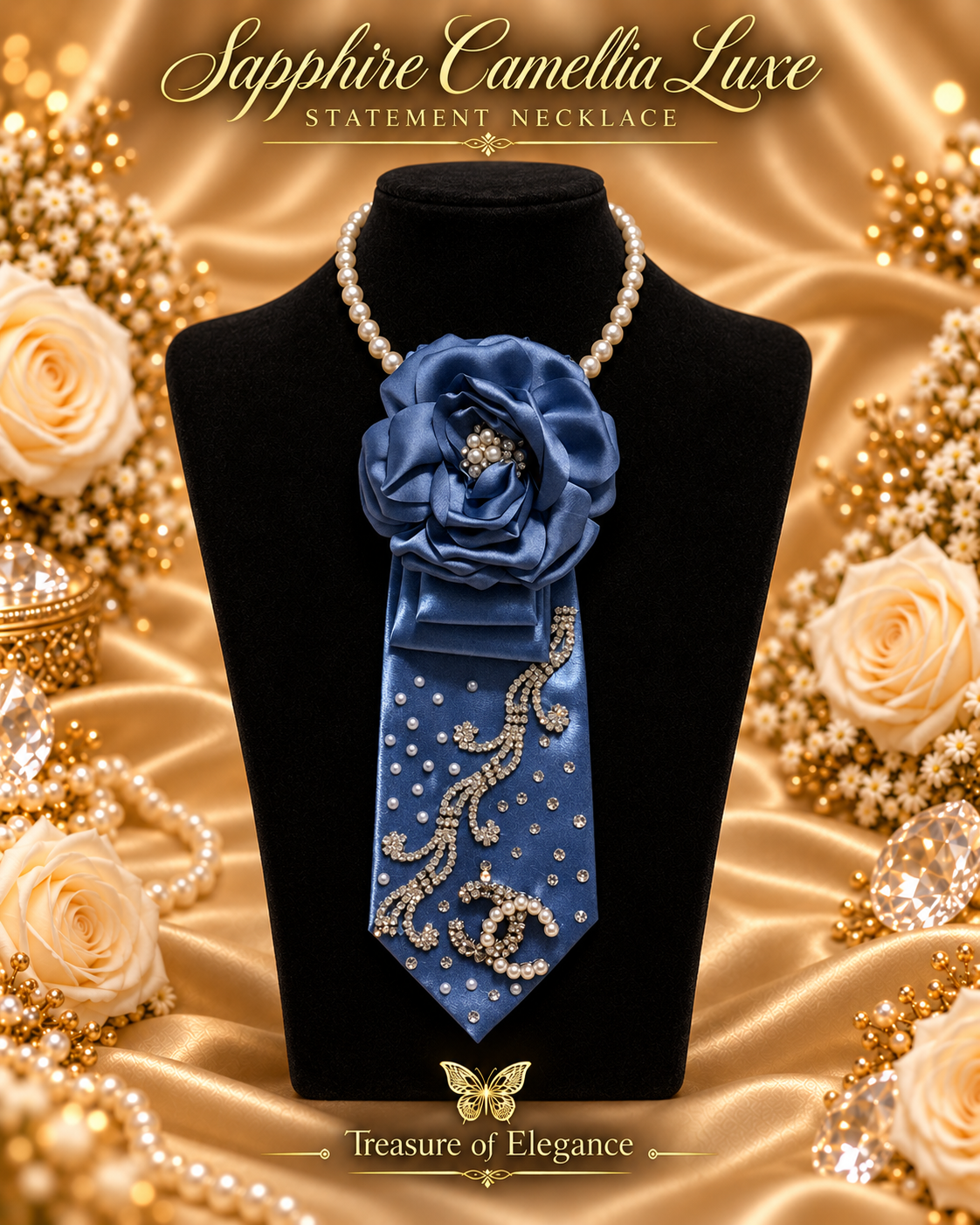 Sapphire Camellia Luxe Statement Necklace