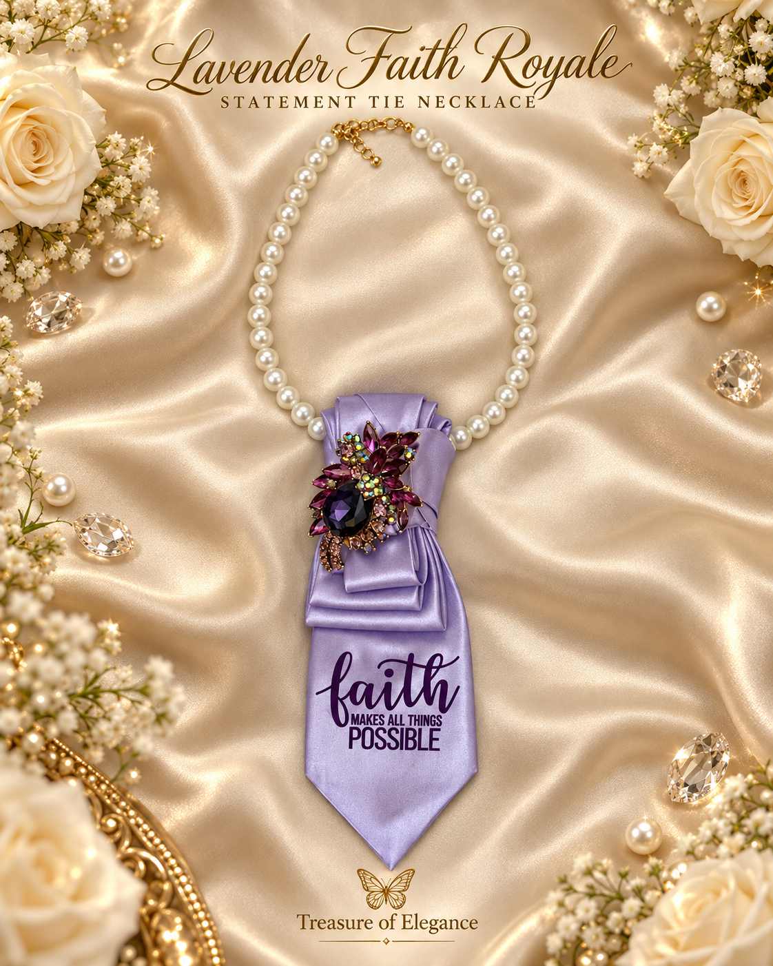 Lavender Faith Royale Statement Tie Necklace