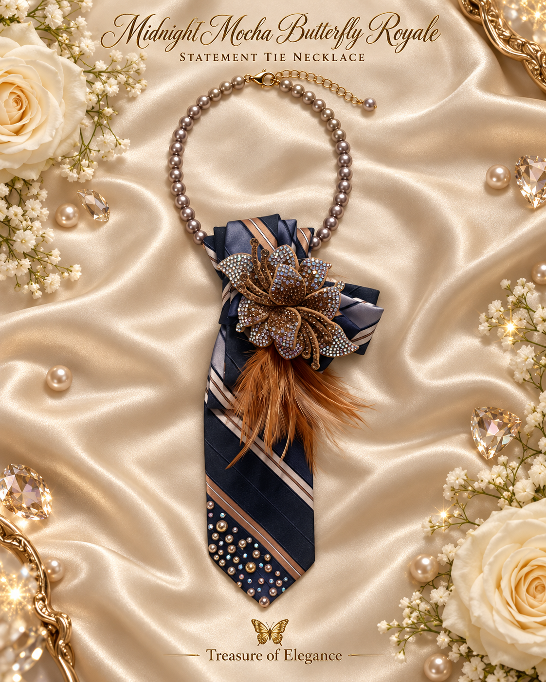 Midnight Mocha Butterfly Royale Statement Tie Necklace