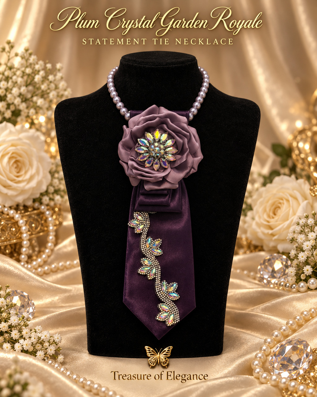 Plum Crystal Garden Royale Statement Tie Necklace