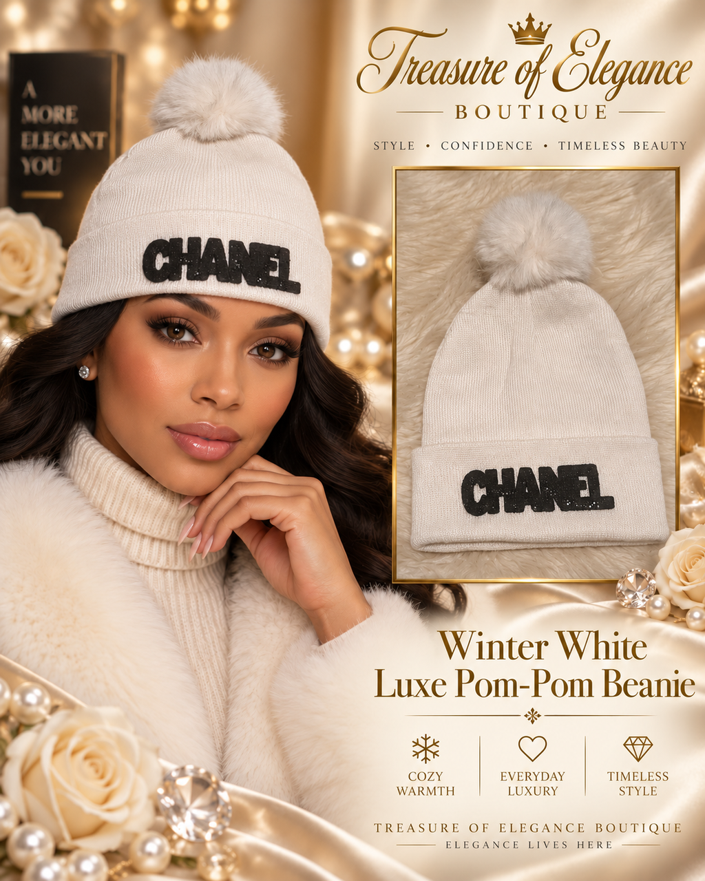 Winter White Luxe Pom-Pom Beanie