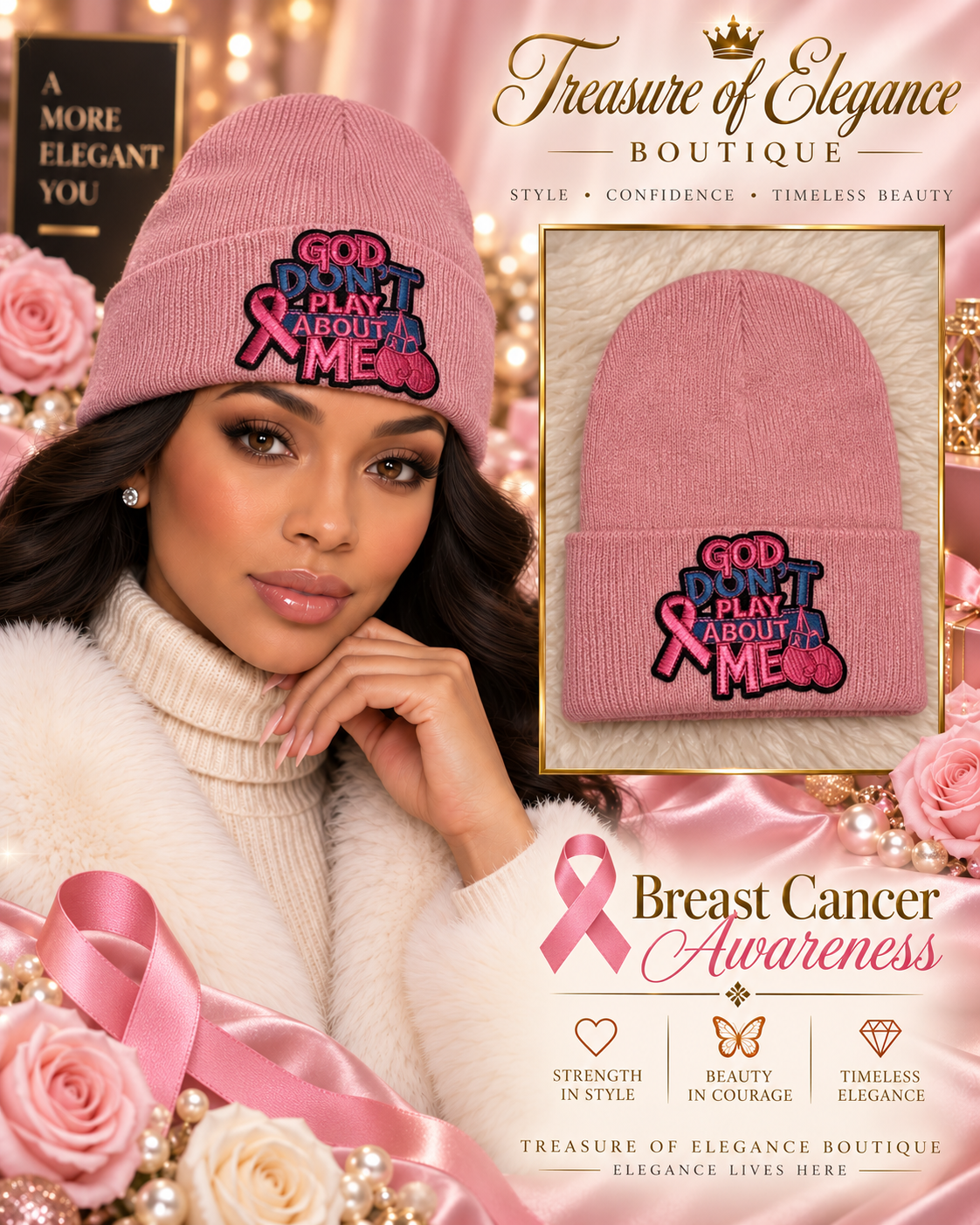 Faith & Strength Pink Ribbon Beanie