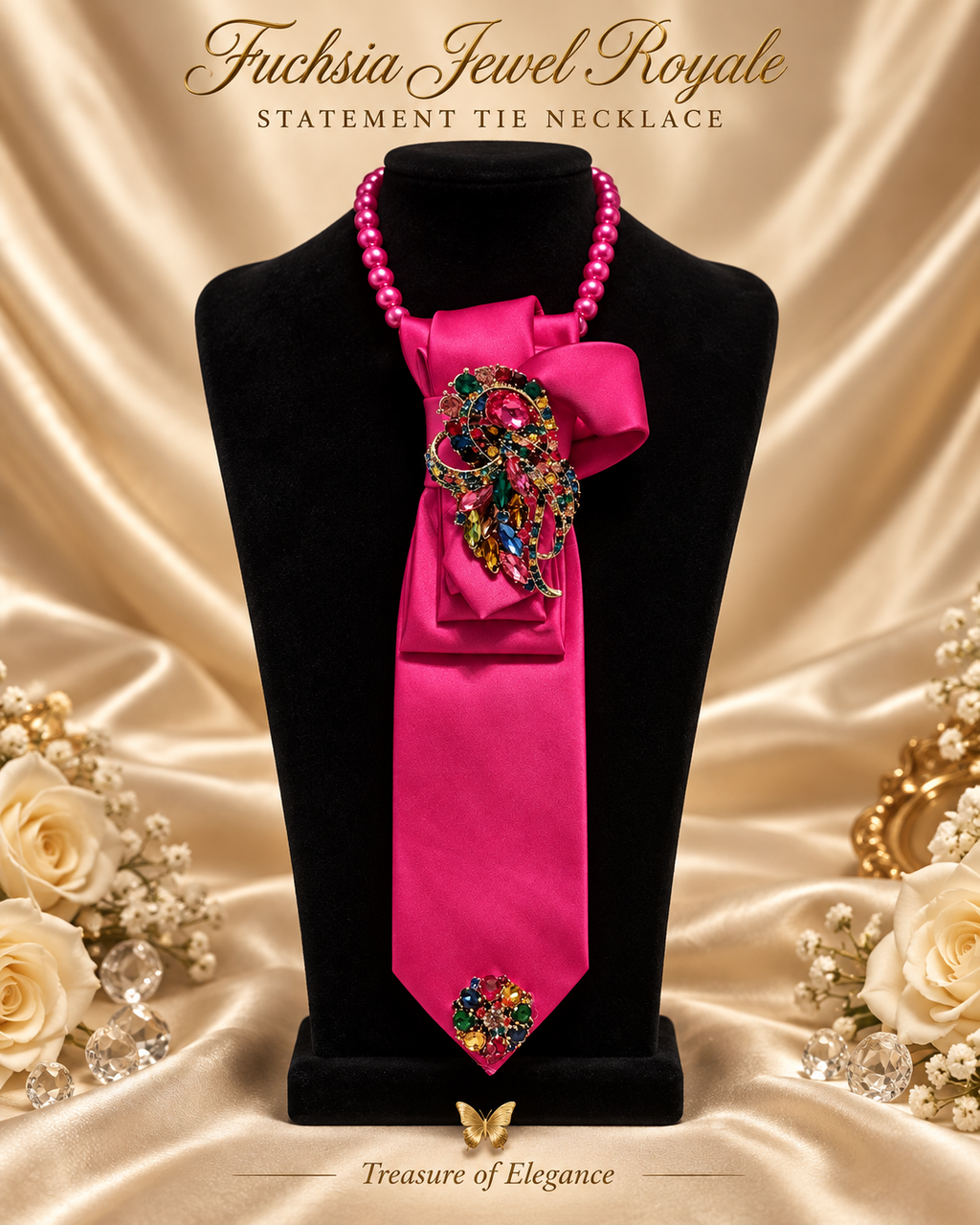 Fuchsia Jewel Royale Statement Tie Necklace