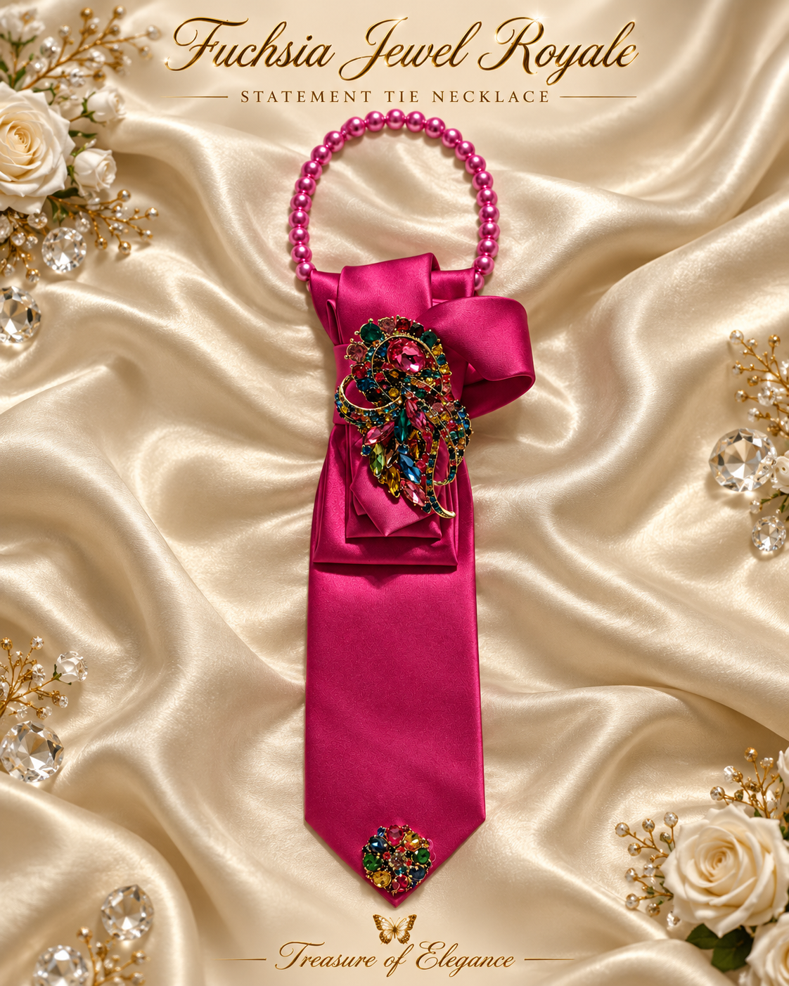 Fuchsia Jewel Royale Statement Tie Necklace