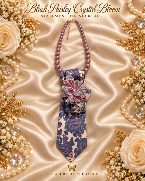 Blush Paisley Crystal Bloom Statement Tie Necklace