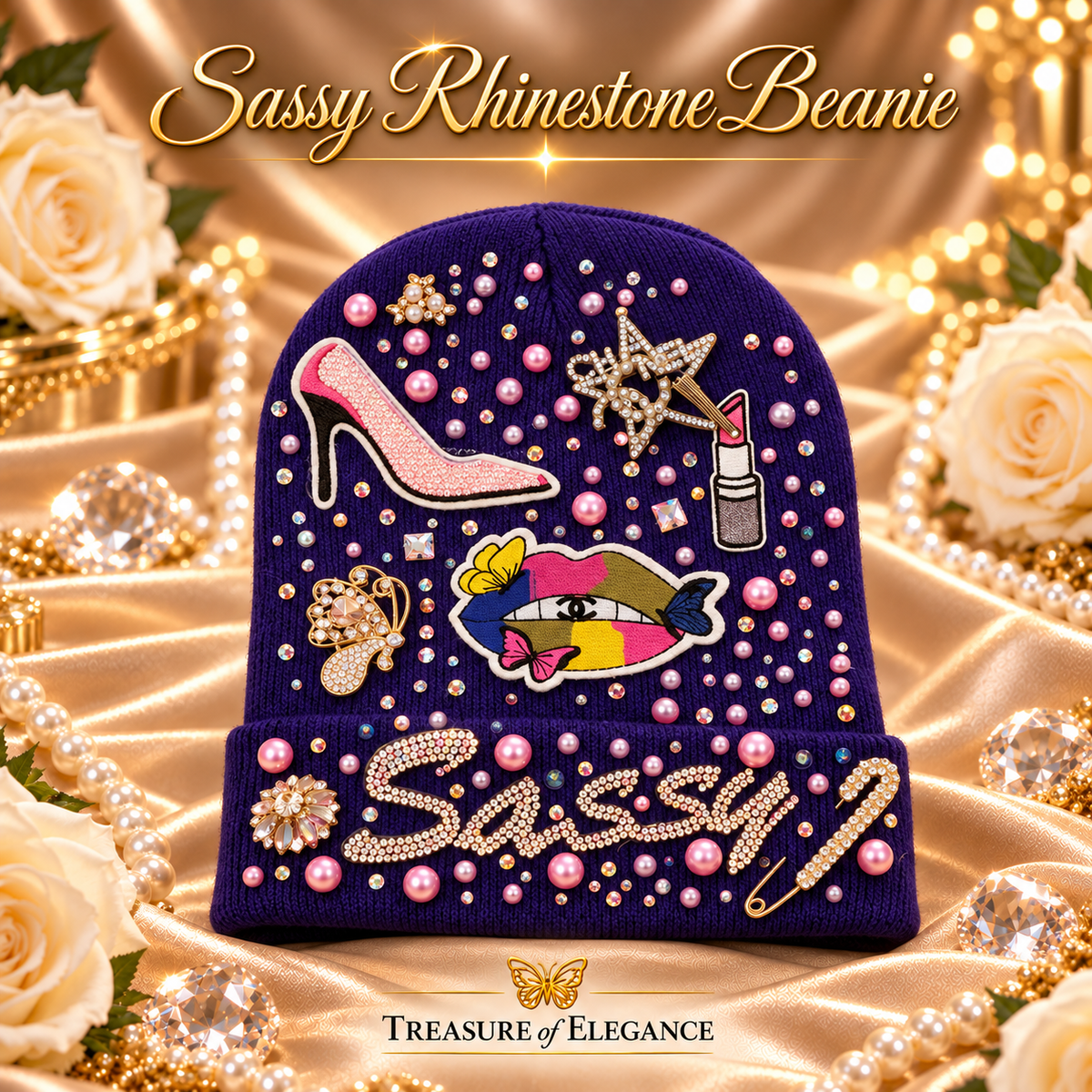 Sassy One-of-One Rhinestone Beanie | Hand-Embellished Statement Hat