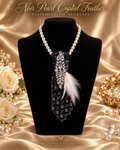 Noir Pearl Crystal Feather Statement Tie Necklace