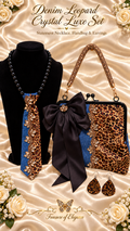 Denim Leopard Crystal Luxe Set — Necklace, Handbag & Earrings