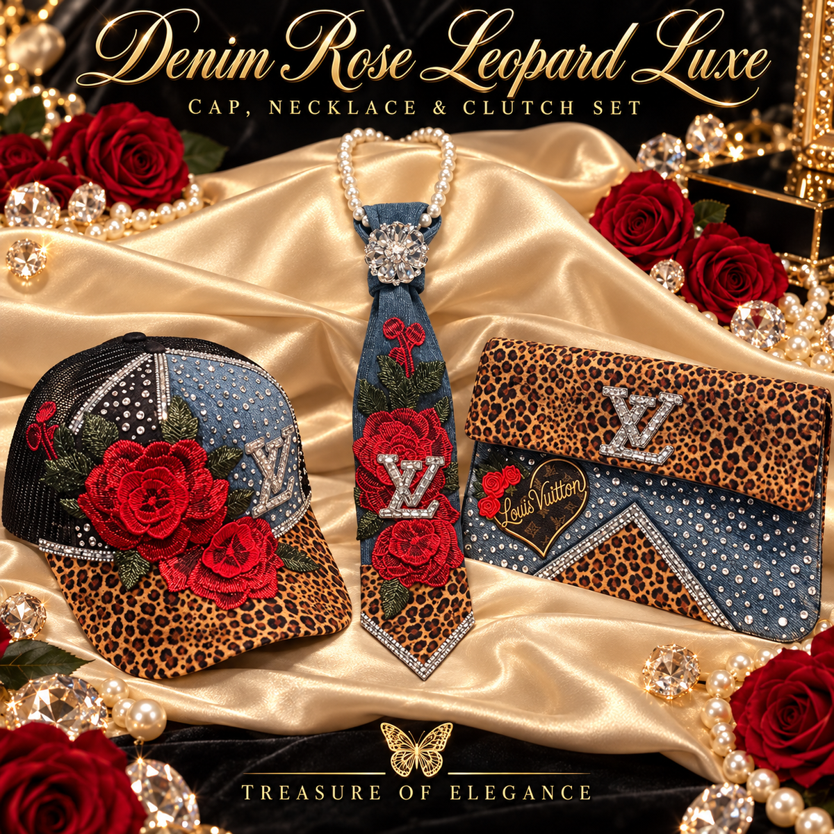 Denim Rose Leopard Luxe Set