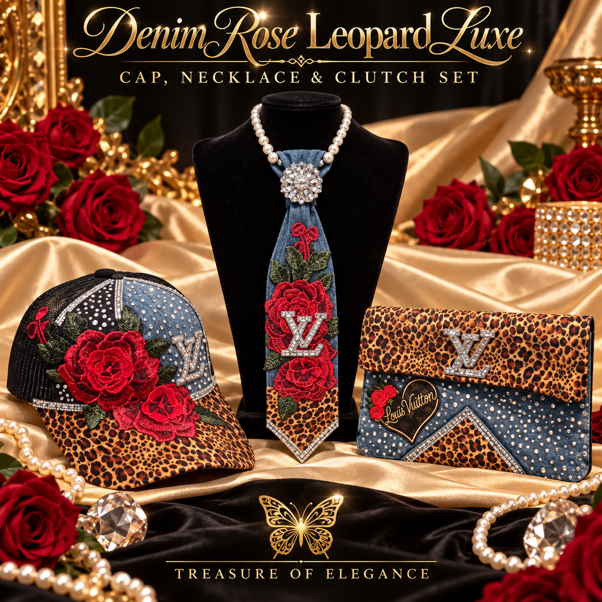 Denim Rose Leopard Luxe Set