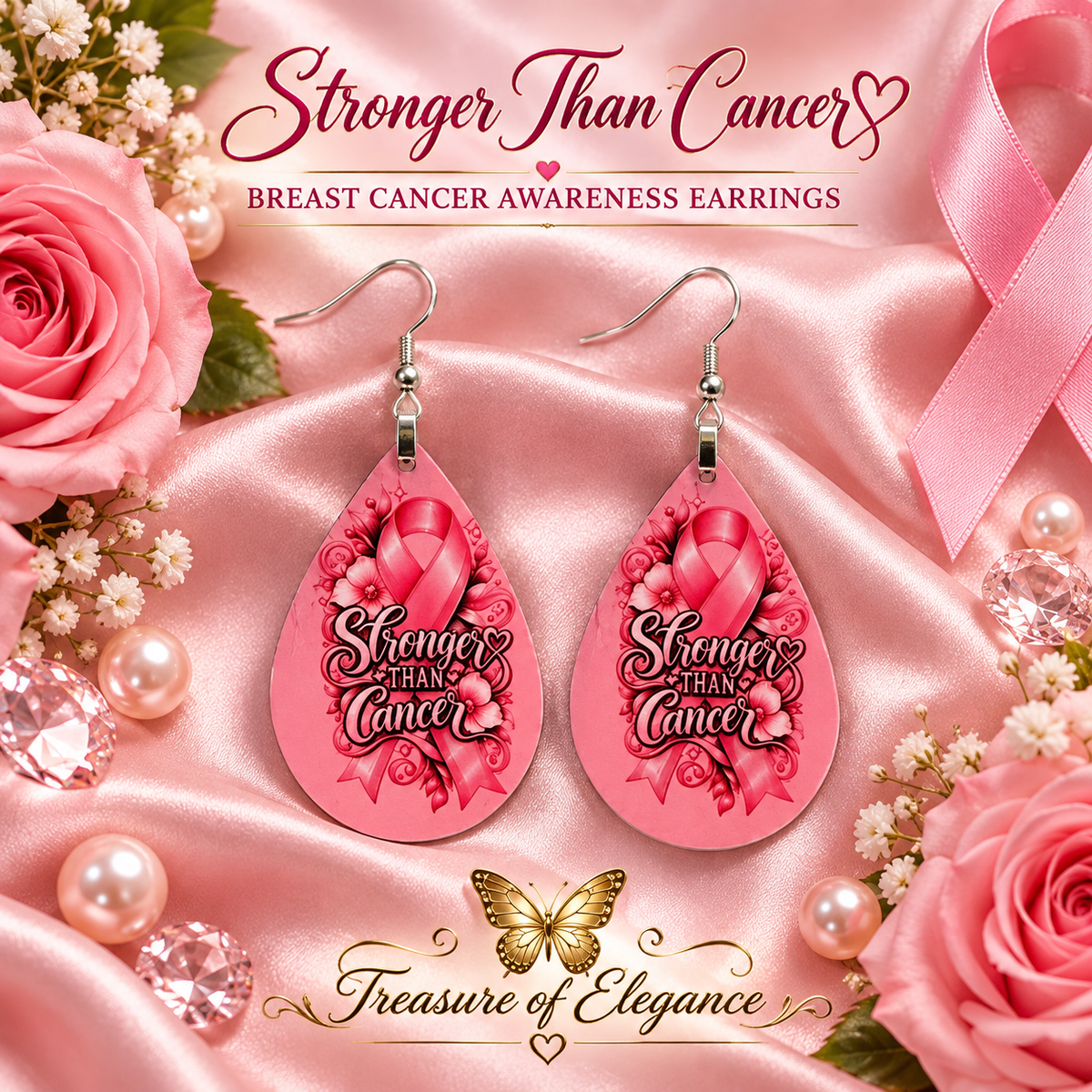 Stronger Than Cancer Breast Cancer Awareness Earrings