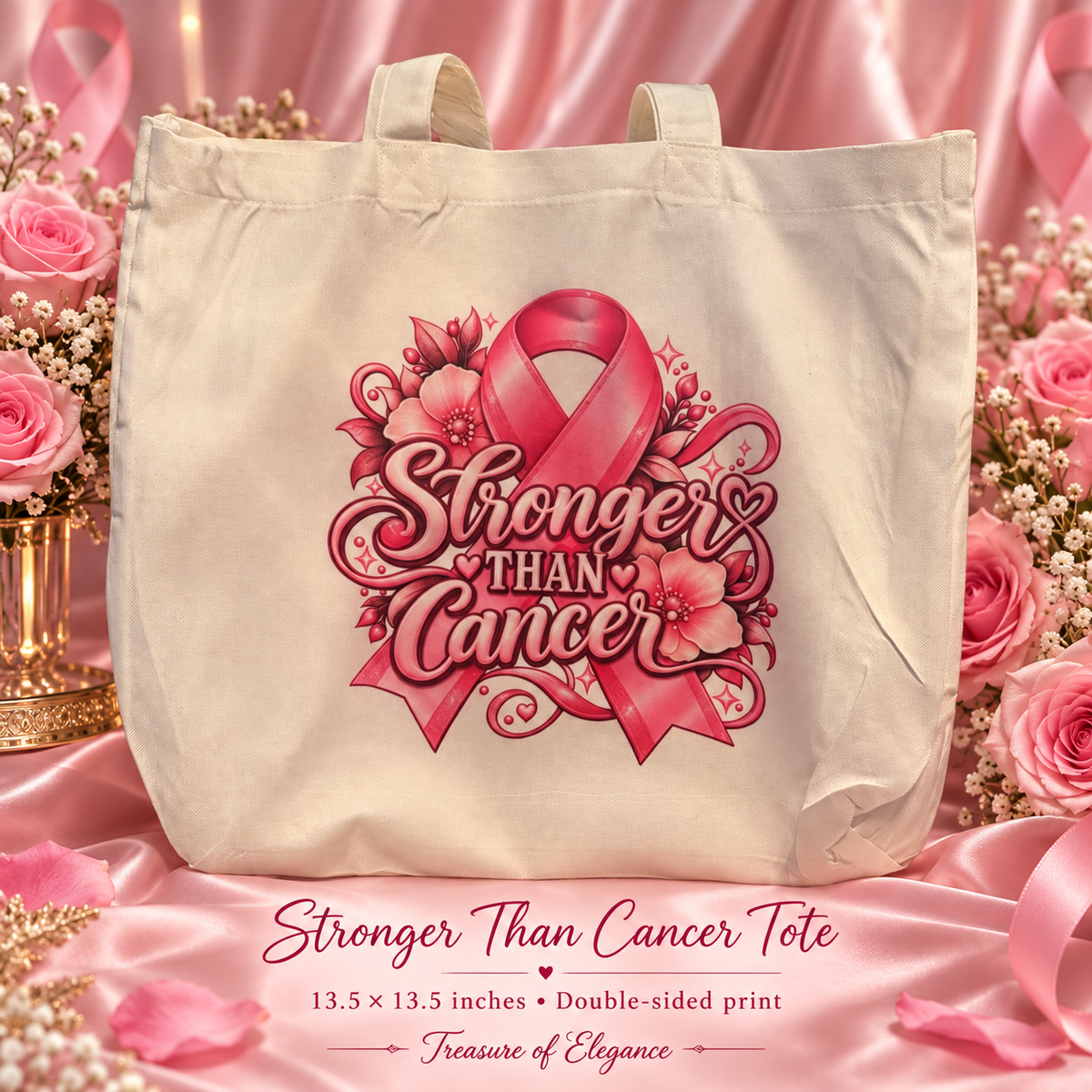 Stronger Than Cancer Breast Cancer Awareness Tote