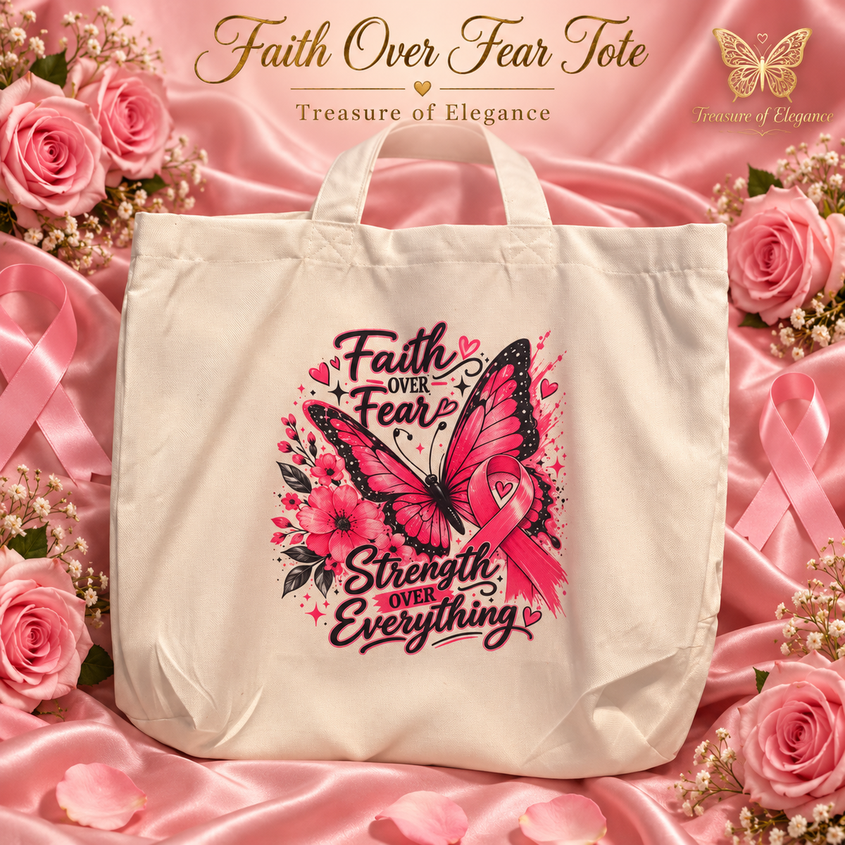 Faith Over Fear Breast Cancer Awareness Tote