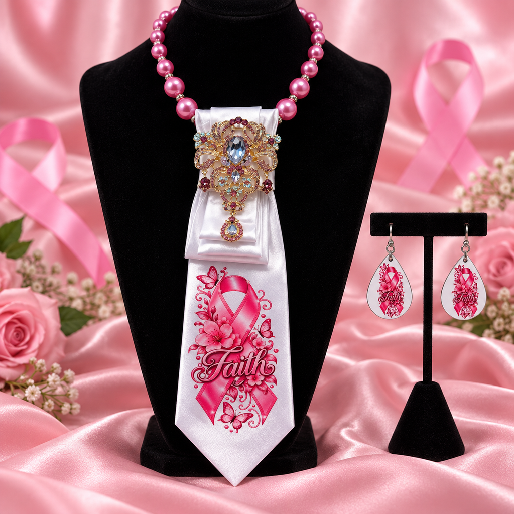 Faith in Bloom Breast Cancer Awareness Necklace & Earrings