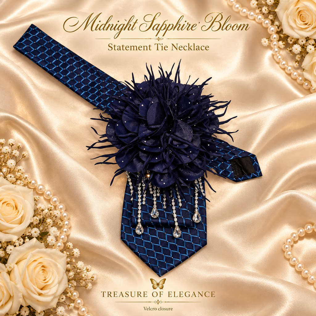 Midnight Sapphire Bloom Statement Tie Necklace