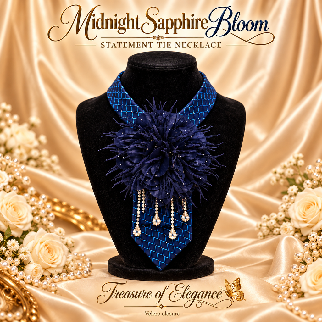 Midnight Sapphire Bloom Statement Tie Necklace