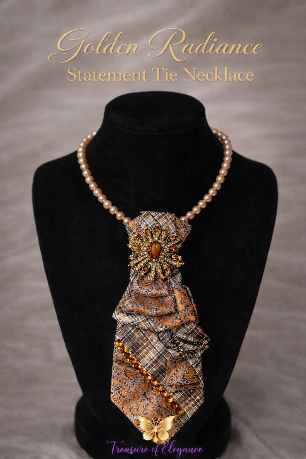 Golden Radiance Statement Tie Necklace