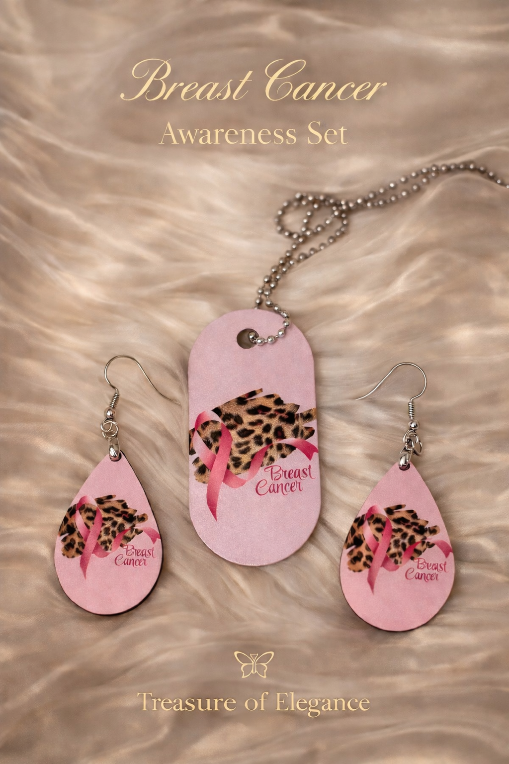 Breast  Cancer Awareness Earrings and Necklace Set