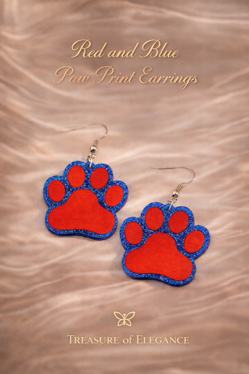 Red and Blue Paw Print Earrings