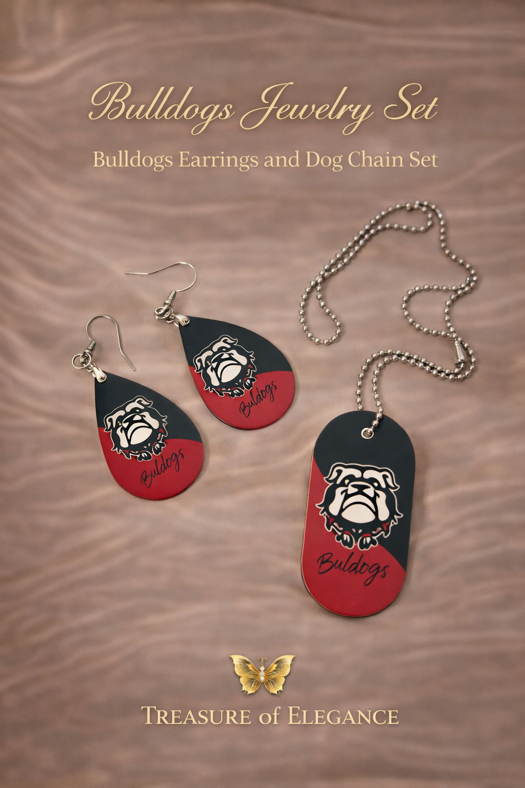 Game Day “Bulldogs ” Earrings and Dog Chain Set