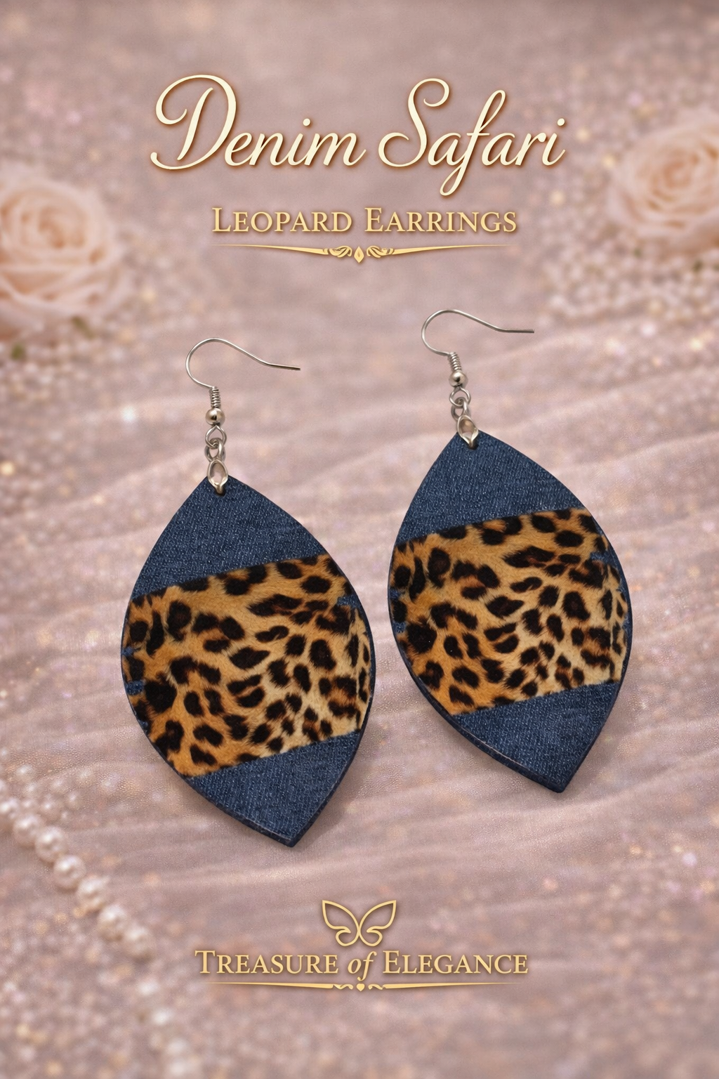 Denim Safari Leopard Earrings