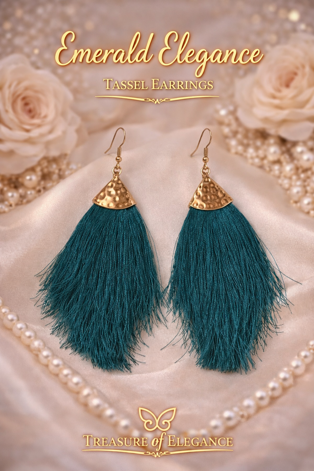 Emerald Elegance Tassel Earrings