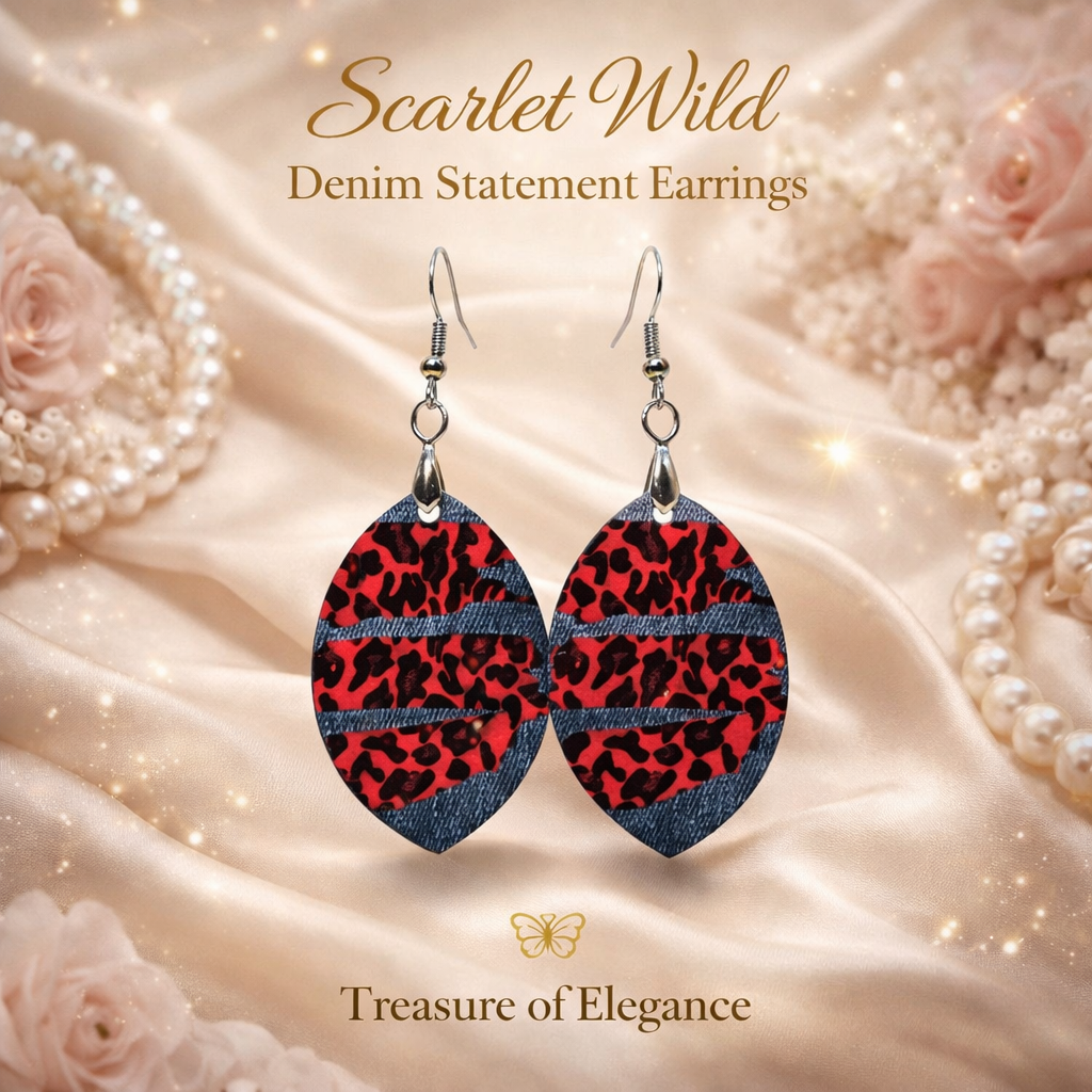 Scarlet Wild Denim Cheetah Statement Earrings