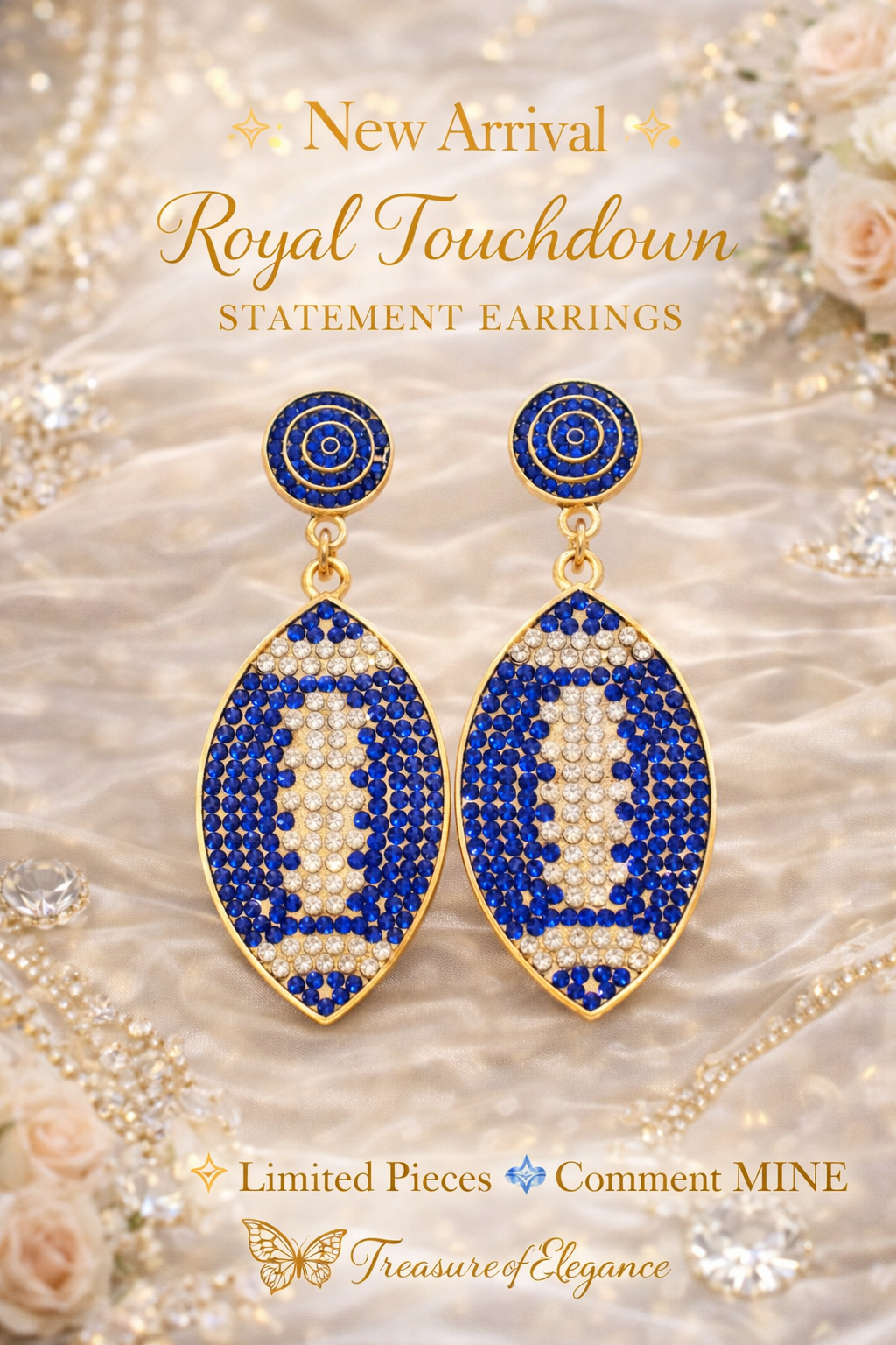 Football Shaped Earrings with Bling