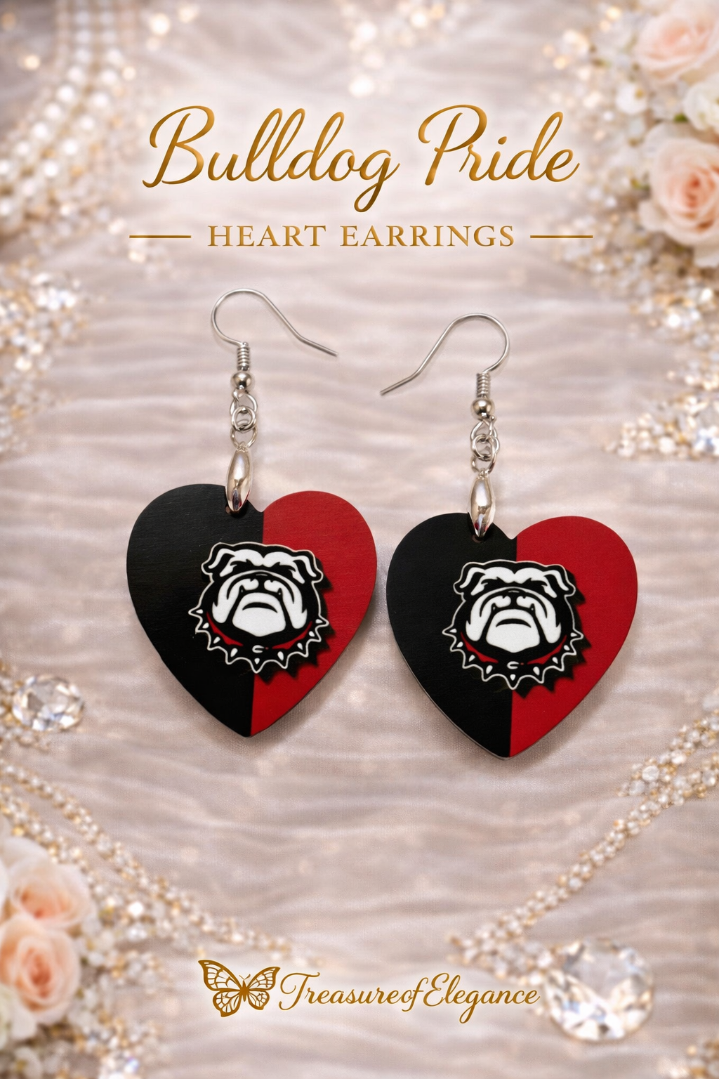 Bulldog Pride Heart Shaped Earrings