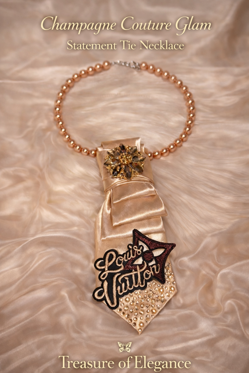 Champagne Couture Glam Statement Tie Necklace