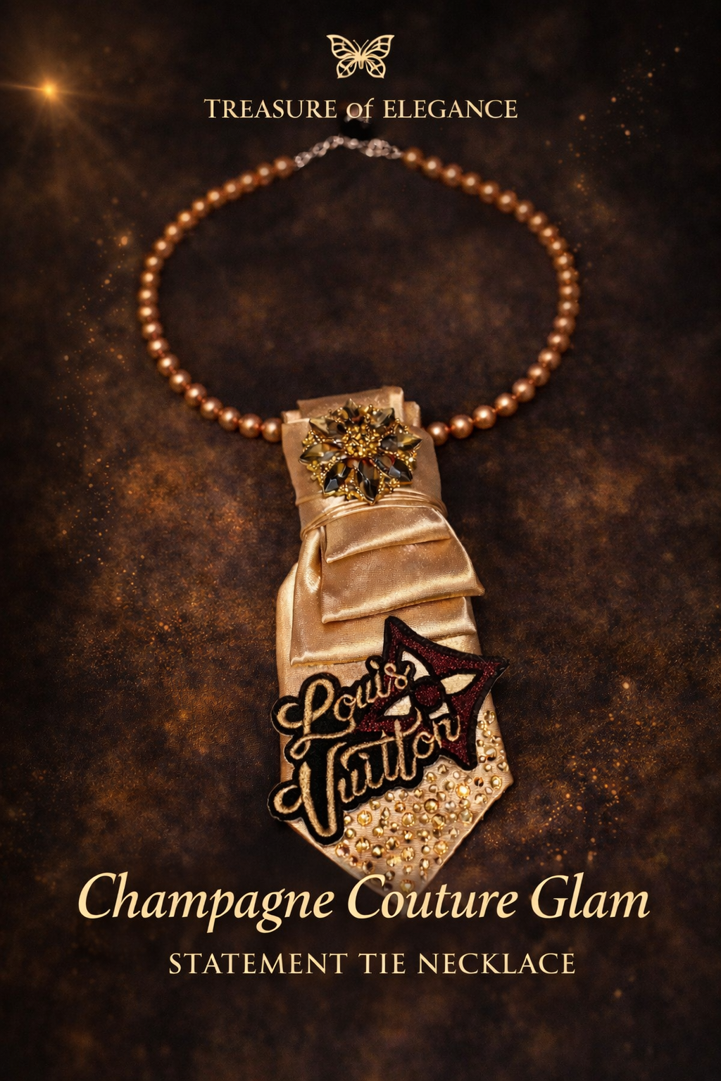 Champagne Couture Glam Statement Tie Necklace
