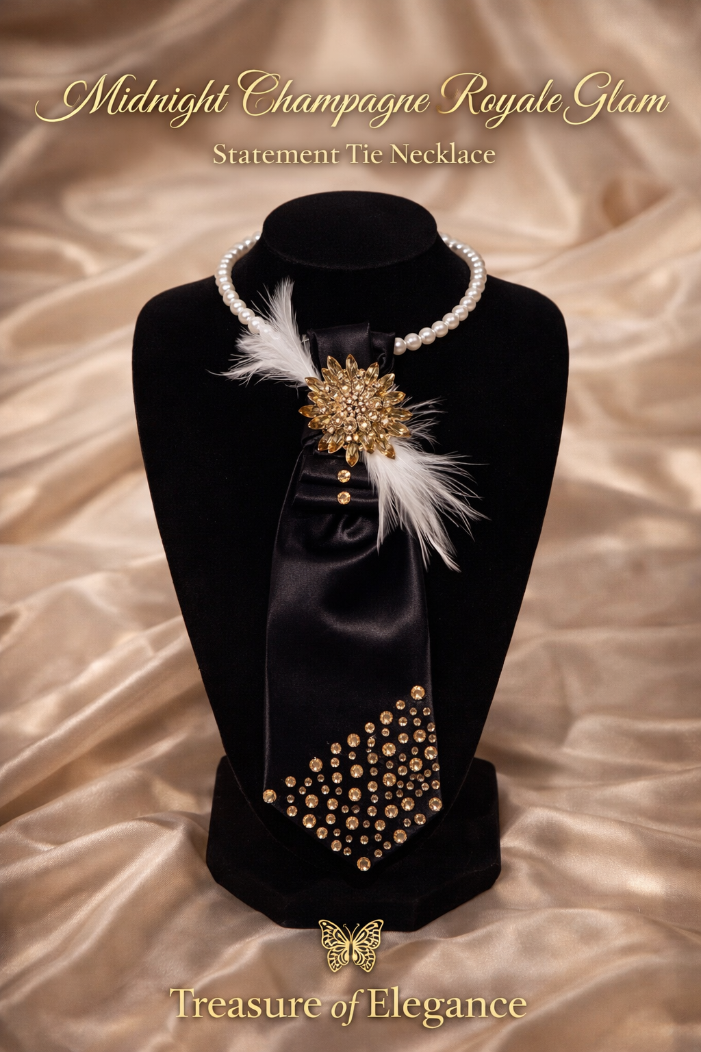 ✨ Midnight Champagne Royale Glam Statement Tie Necklace