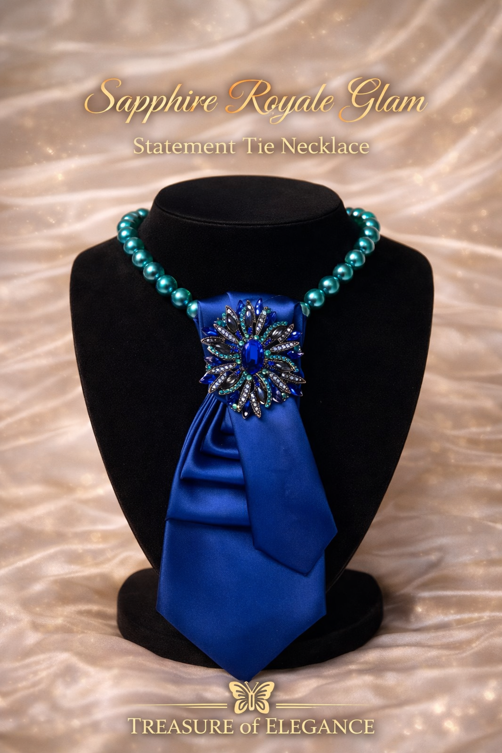 💎 Sapphire Royale Glam Statement Tie Necklace