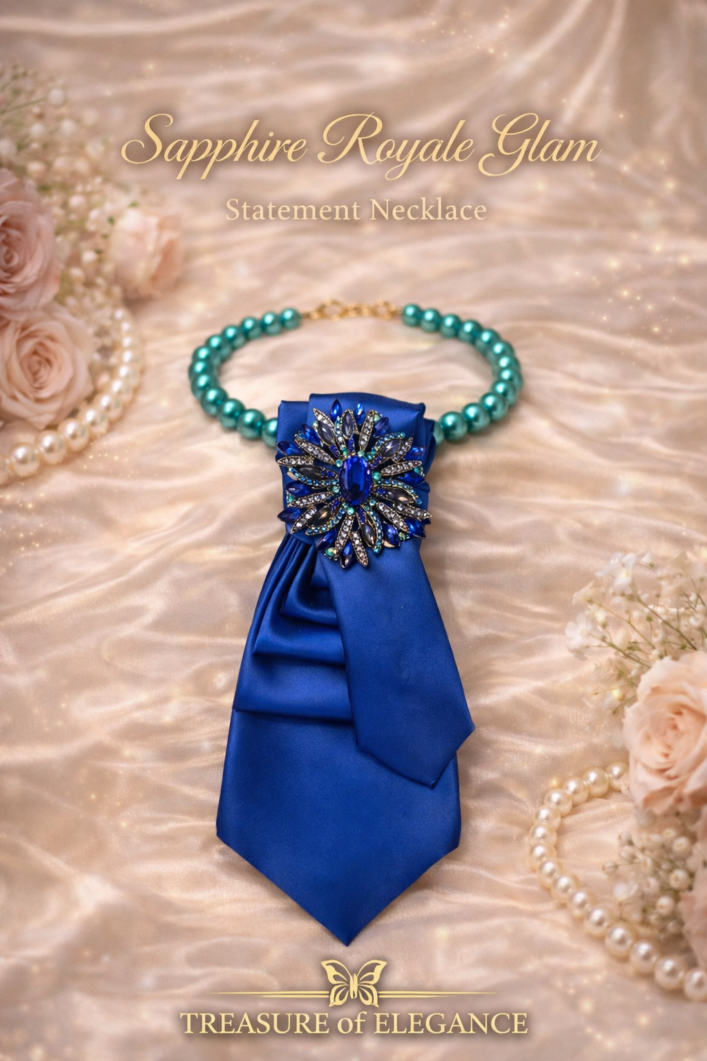 💎 Sapphire Royale Glam Statement Tie Necklace