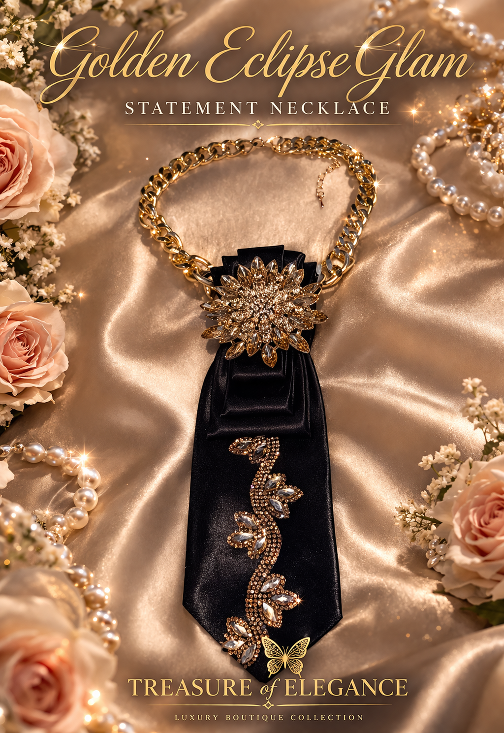 💎 Golden Eclipse Glam Statement Tie Necklace