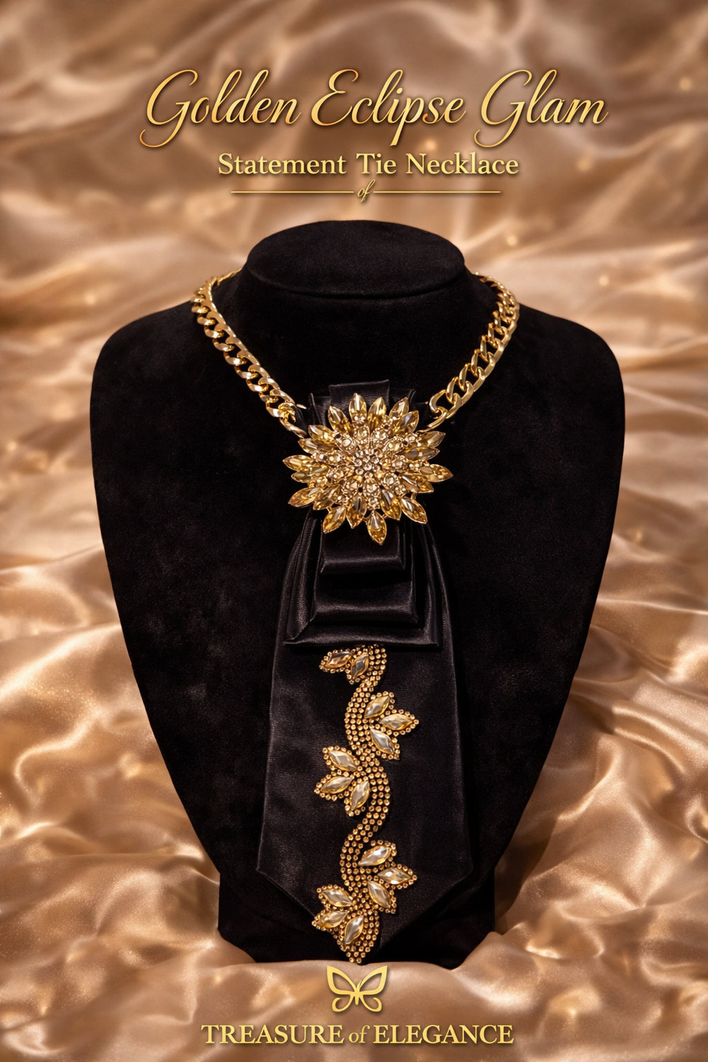 💎 Golden Eclipse Glam Statement Tie Necklace