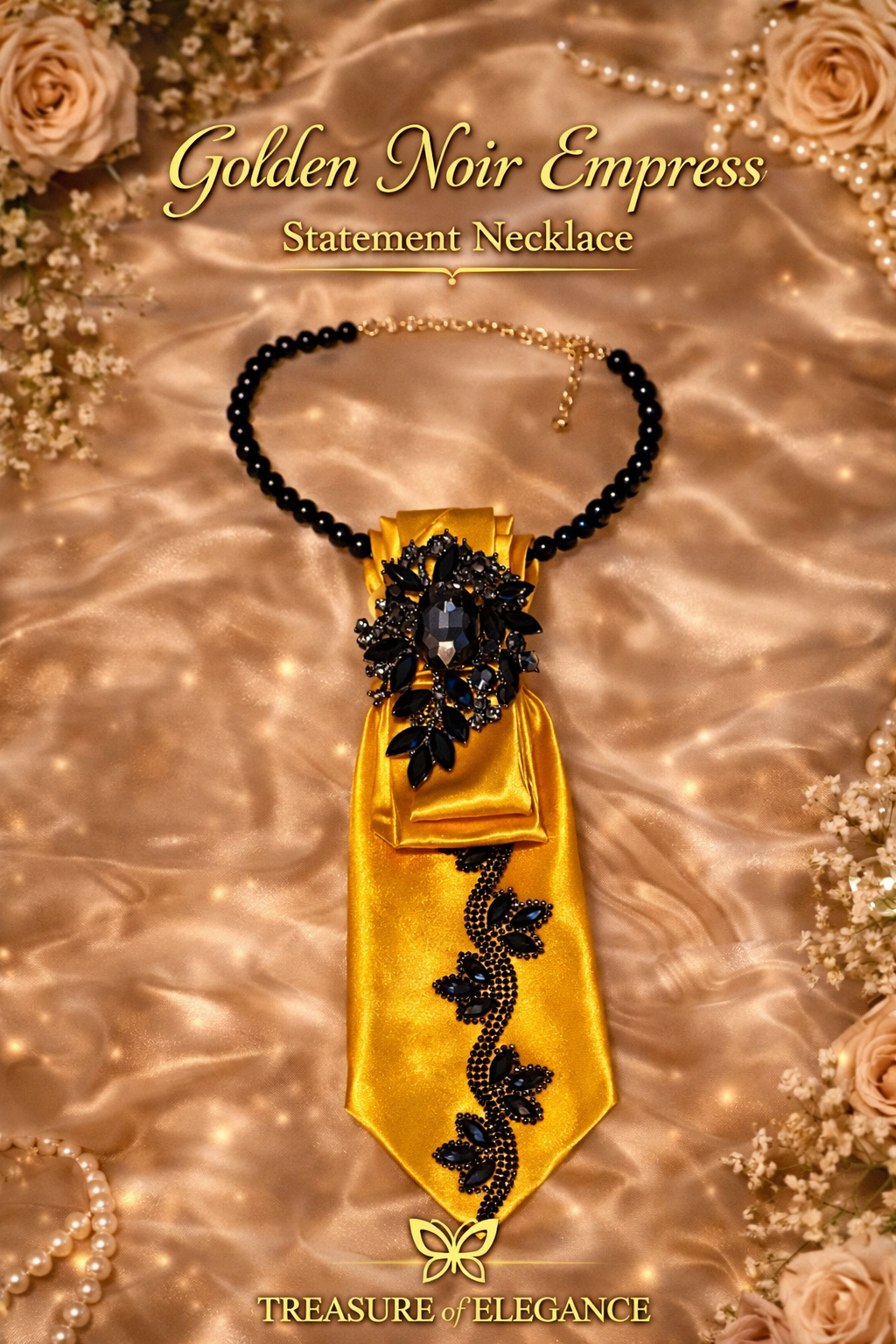 💎 Golden Noir Empress Statement Tie Necklace