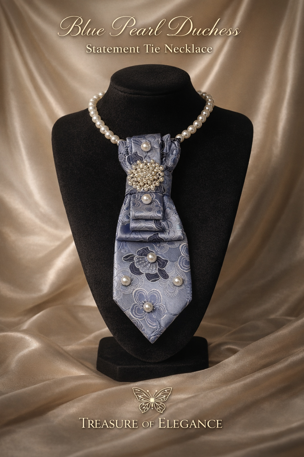 💎 Blue Pearl Duchess Statement Tie Necklace